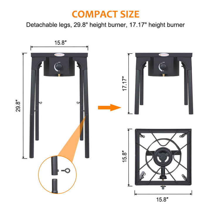 Camplux 130,000 BTU High Pressure Single Propane Burner Perfect for Home Brewing, Turkey Fry, Maple Syrup Prep JK-SL13