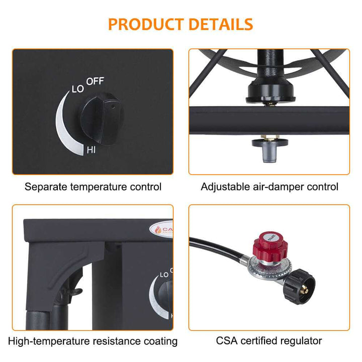 Camplux 130,000 BTU High Pressure Single Propane Burner Perfect for Home Brewing, Turkey Fry, Maple Syrup Prep JK-SL13