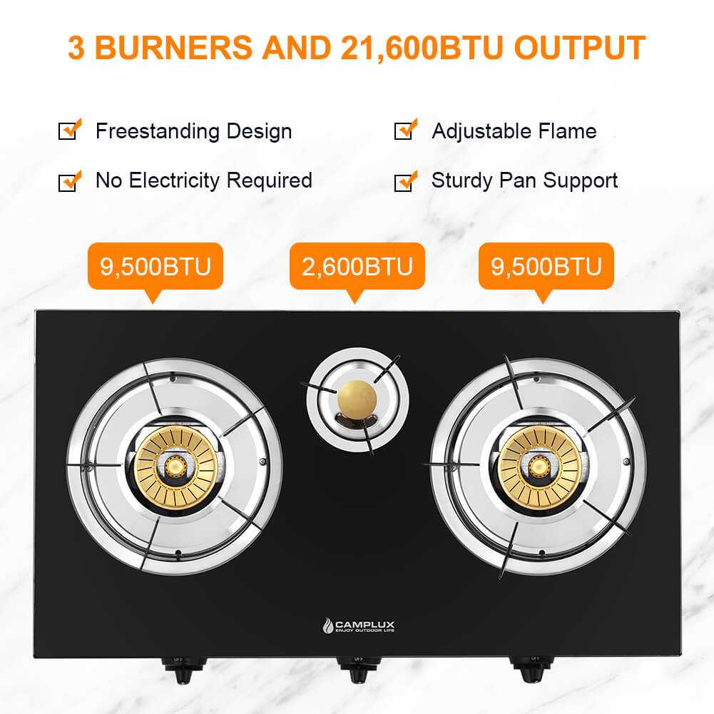 Camplux 21,600BTU 3 Burners Tempered Glass Portable Stoves for Camping TC03GB