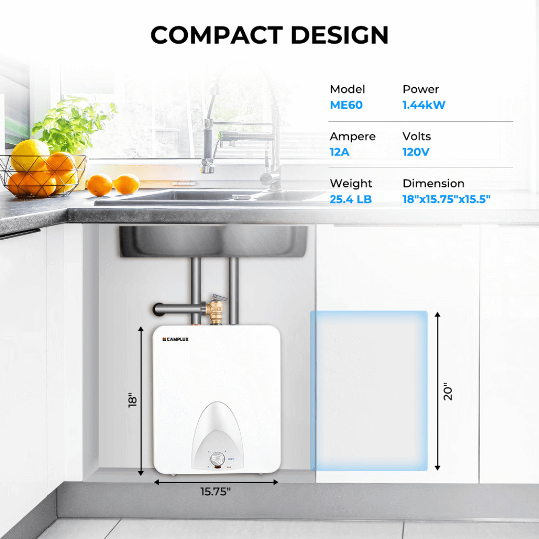 Camplux Camplux Electric Mini Tank Point of Use Water Heater 120V - 6.0 Gallon ME60