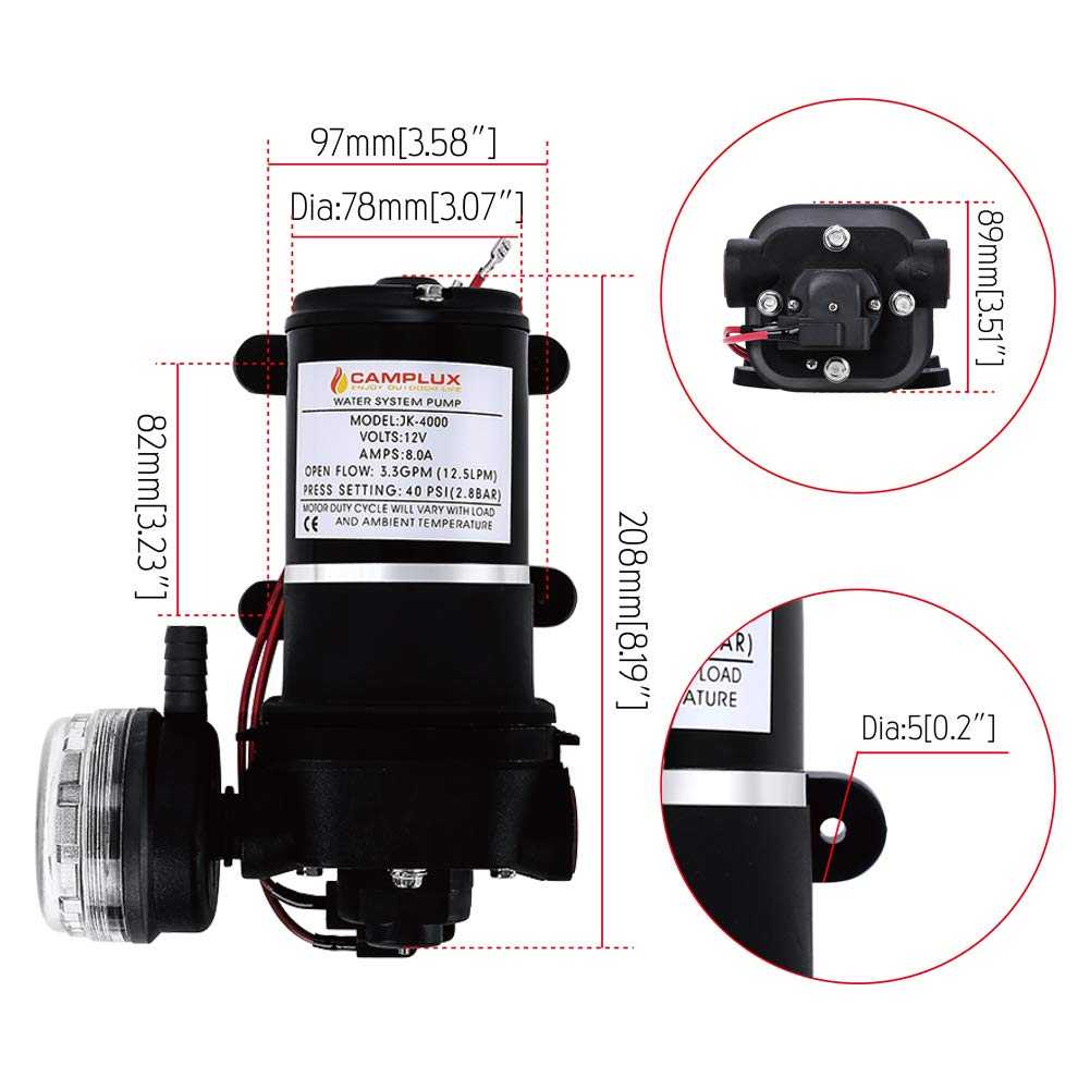 Camplux Camplux JK-4000 12V Water Pressure Diaphragm Pump 3.3GPM, 40PSI, 12.5LPM for RV Camper, Marine Boat, Lawn JK-4000