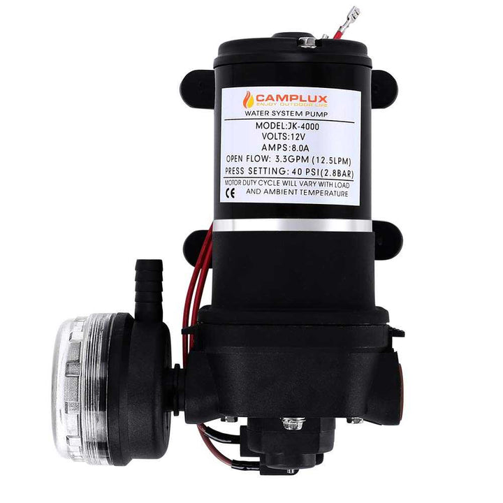 Camplux Camplux JK-4000 12V Water Pressure Diaphragm Pump 3.3GPM, 40PSI, 12.5LPM for RV Camper, Marine Boat, Lawn JK-4000