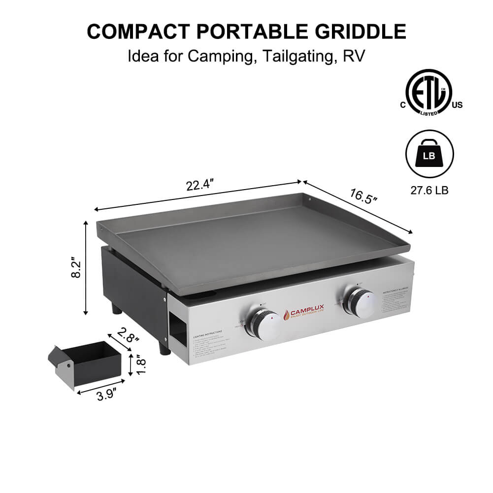 Camplux Camplux Outdoor Portable Griddle for RV, Camping and Tailgating - 22 Inch 22,000 BTU GG302S