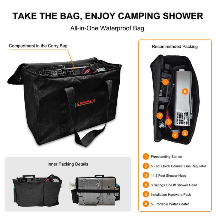 Camplux Camplux Outdoor Portable Water Heater w/ Stand & Storage Bag - Silver AY132GMax