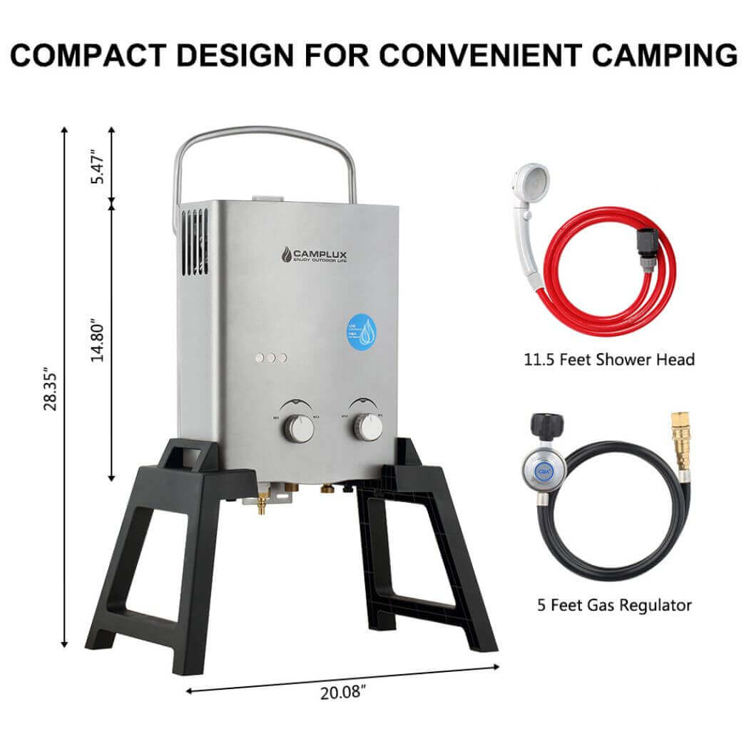 Camplux Camplux Outdoor Portable Water Heater w/ Stand & Storage Bag - Silver AY132GMax