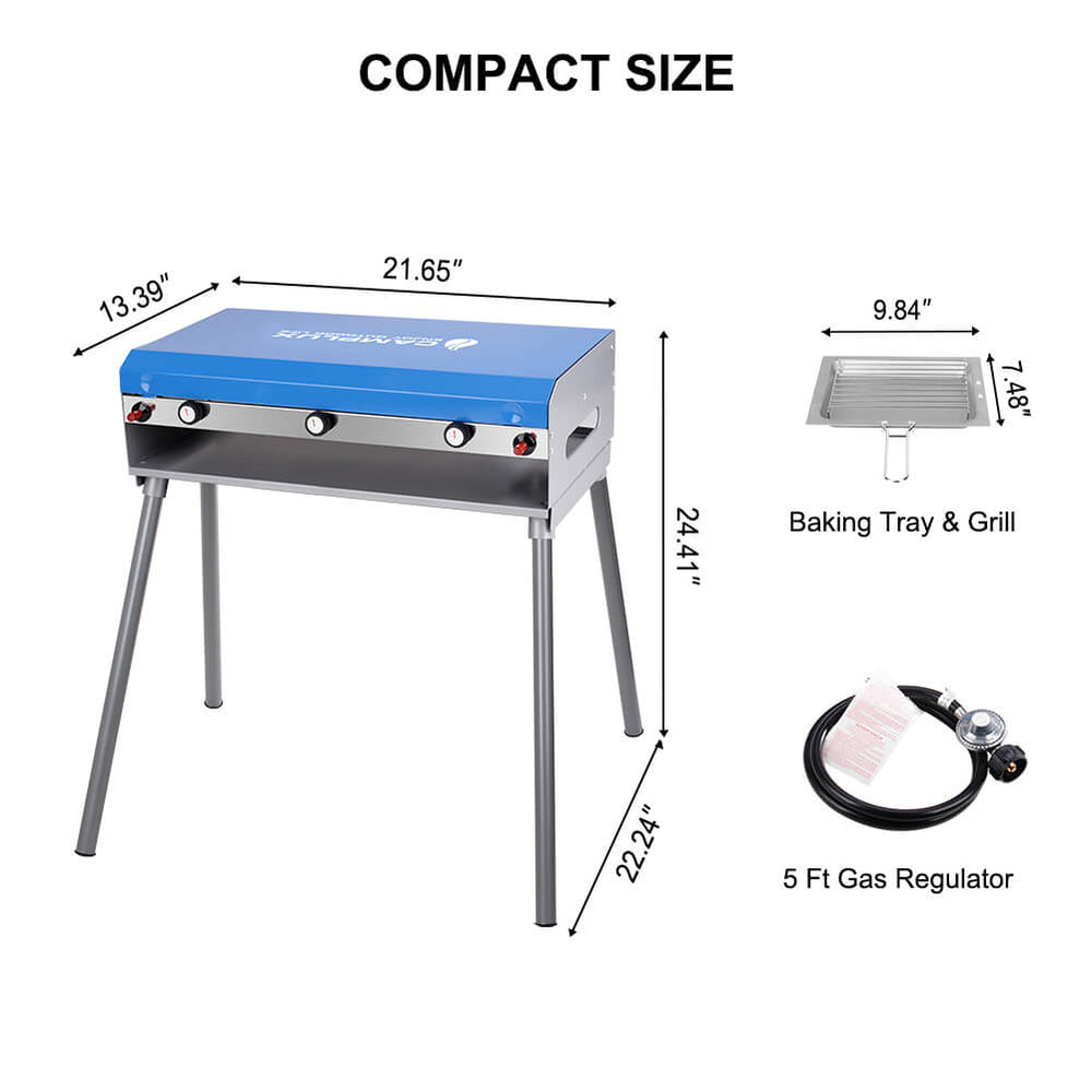 Camplux Camplux Propane Camping Stove 2 Burners & 1 Grill, 15,000 BTU Auto-Ignition JK-6330