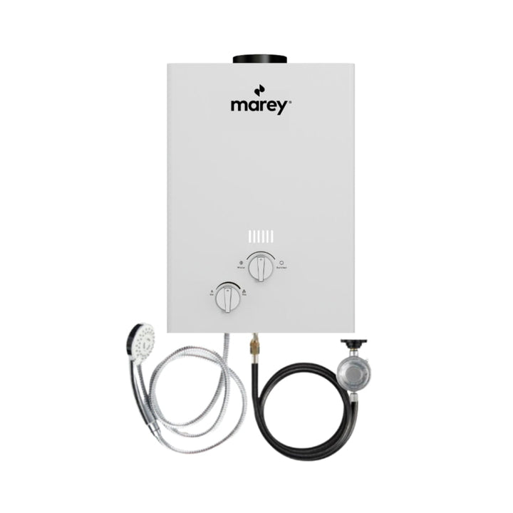 Marey Marey GA10FLPOB 2.64GPM Tankless Water Heater Propane, 65,000 BTUs, Flow Activated, Outdoor bundle, with accessories. GA10FLPOB