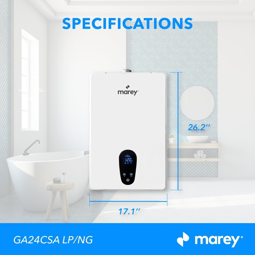 Marey Marey Tankless Water Heater Gas 24L 7.5 GPM, 170,000 BTU, Natural Gas, CSA Certified, Indoor GA24CSANG