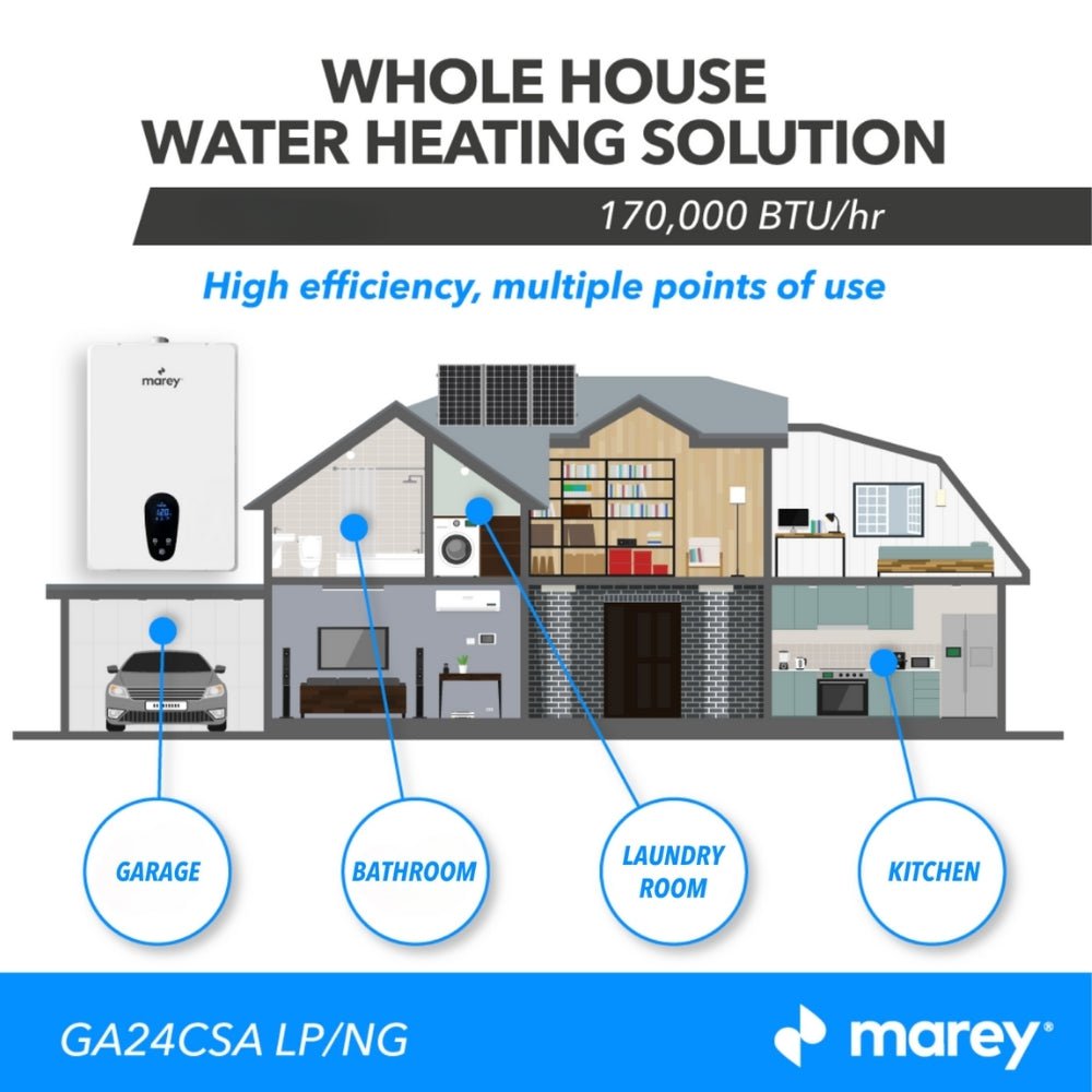 Marey Marey Tankless Water Heater Gas 24L 7.5 GPM, 170,000 BTU, Natural Gas, CSA Certified, Indoor GA24CSANG