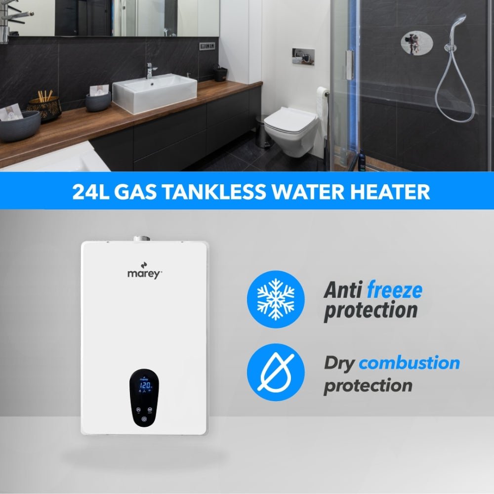 Marey Marey Tankless Water Heater Gas 24L 7.5 GPM, 170,000 BTU, Natural Gas, CSA Certified, Indoor GA24CSANG