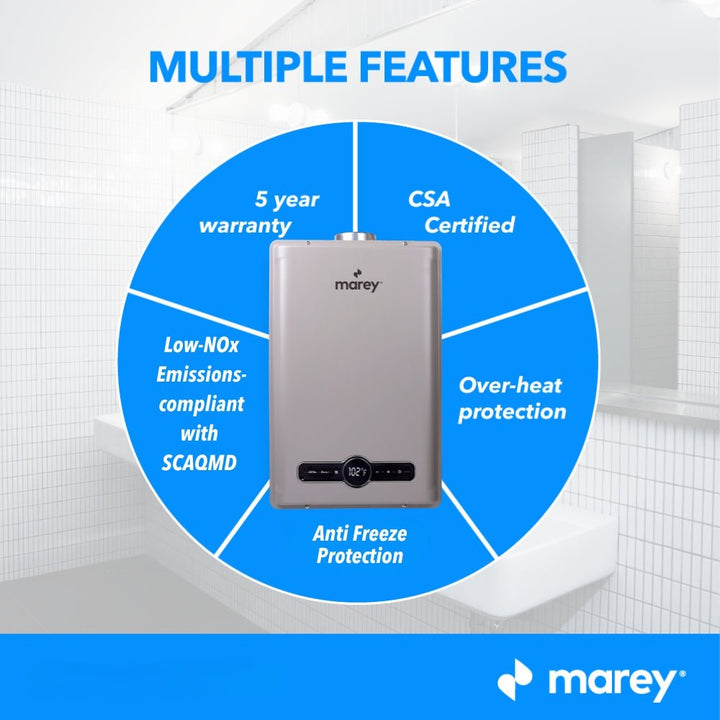 Marey Marey Tankless Water Heater Gas 30L 8.5 GPM, 199,000 BTU, Liquid Propane, High Efficiency, CSA Certified, Indoor GA30LP